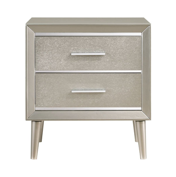 Ramon 2-Drawer Nightstand Metallic Sterling, Asian Hardwood