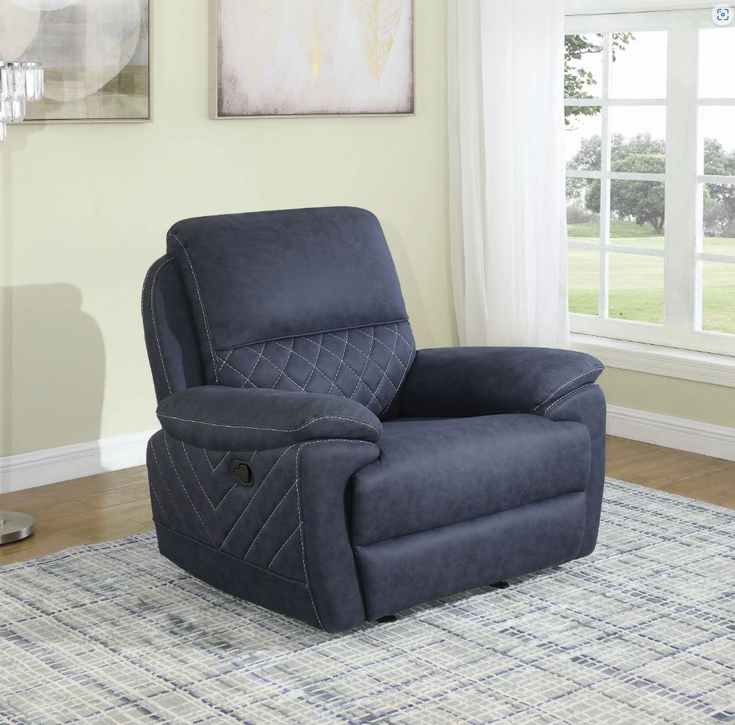 Variel Glider Recliner Blue, Faux Suede