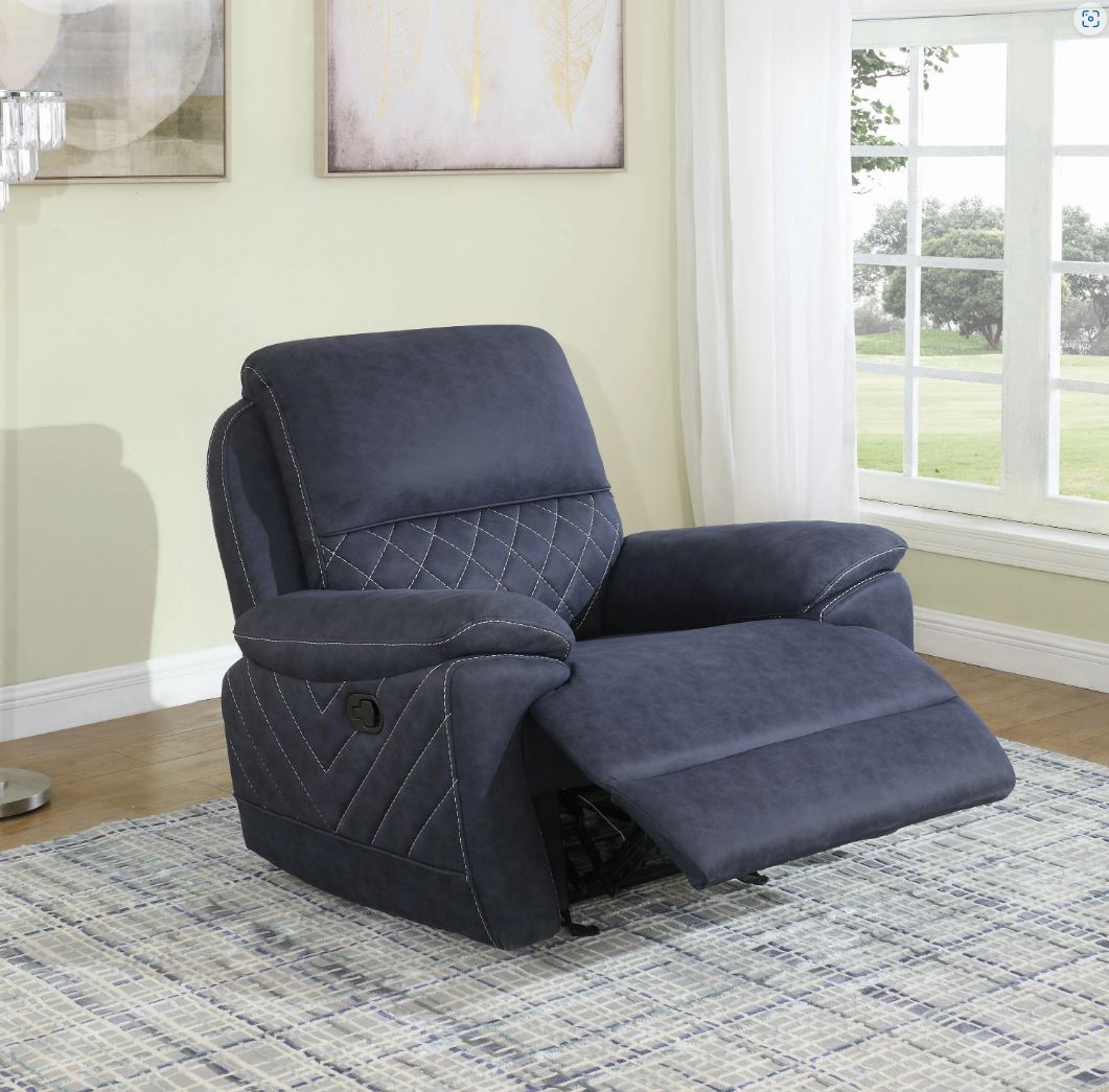 Variel Glider Recliner Blue, Faux Suede