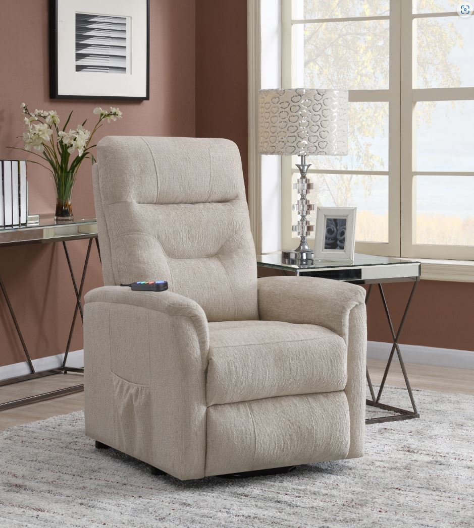 Henrietta Power Lift Recliner With Storage Pocket Beige, Microfiber