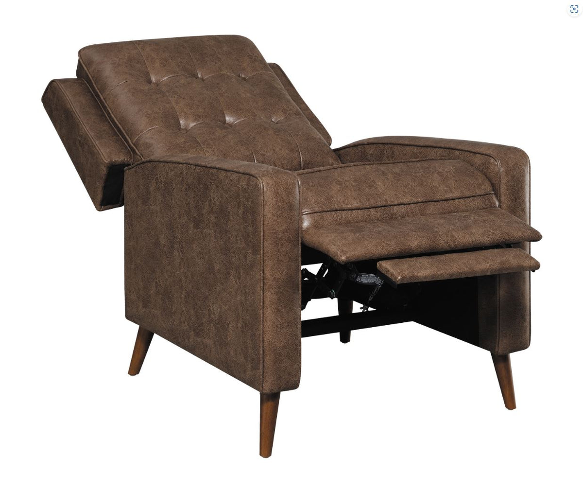 Davidson Upholstered Tufted Push Back Recliner Brown, Performance Microfiber