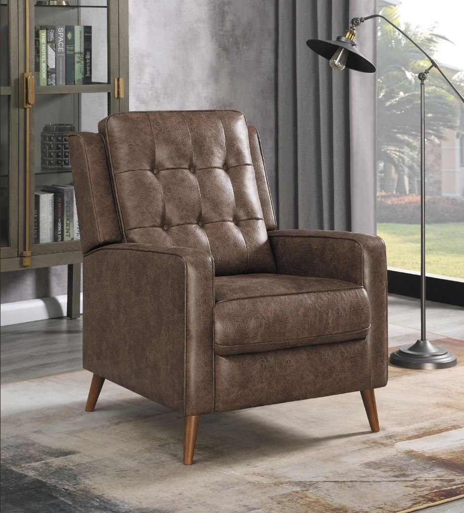 Davidson Upholstered Tufted Push Back Recliner Brown, Performance Microfiber