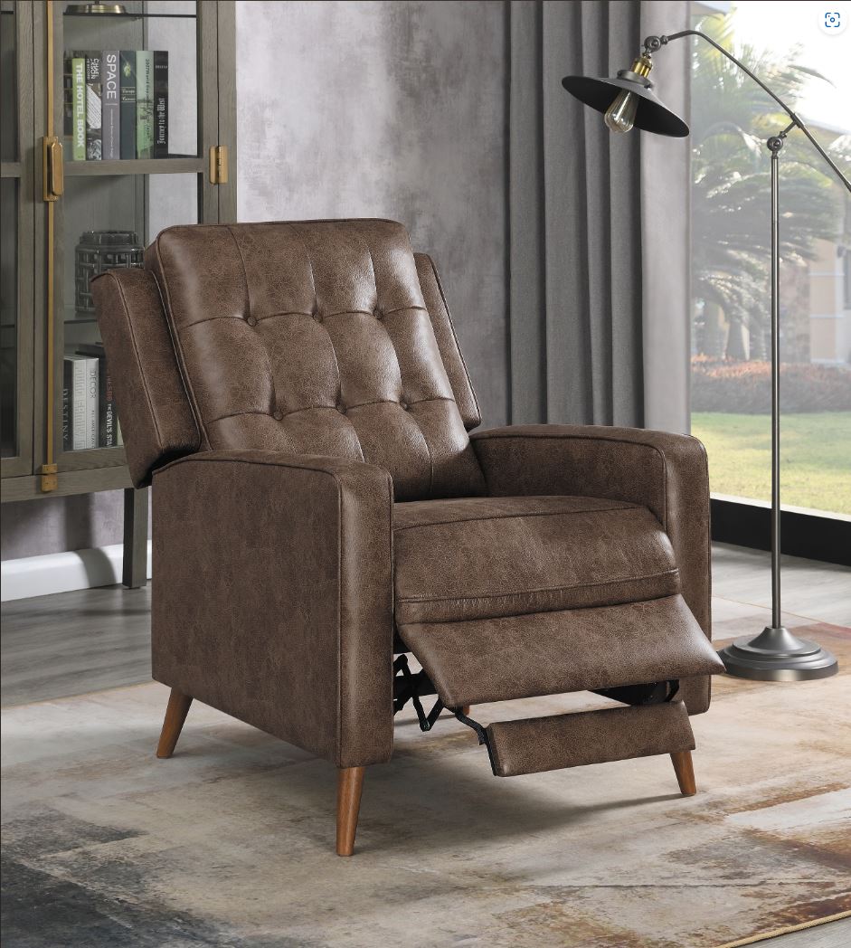 Davidson Upholstered Tufted Push Back Recliner Brown, Performance Microfiber