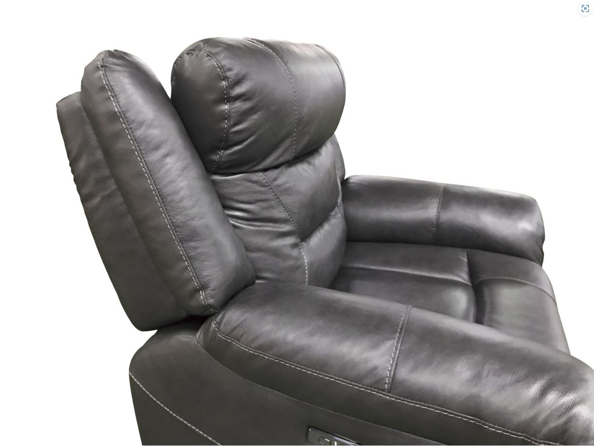 Kennett Power Reclining Chair-Power Headrest & USB Port, Lt. Brown/Gray, Leather Match