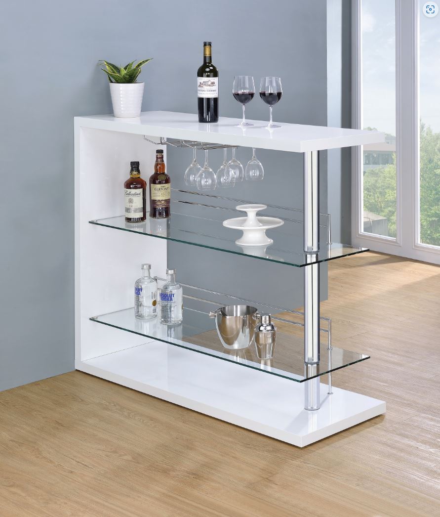 Prescott Rectangular 2-Shelf Bar Unit Glossy White