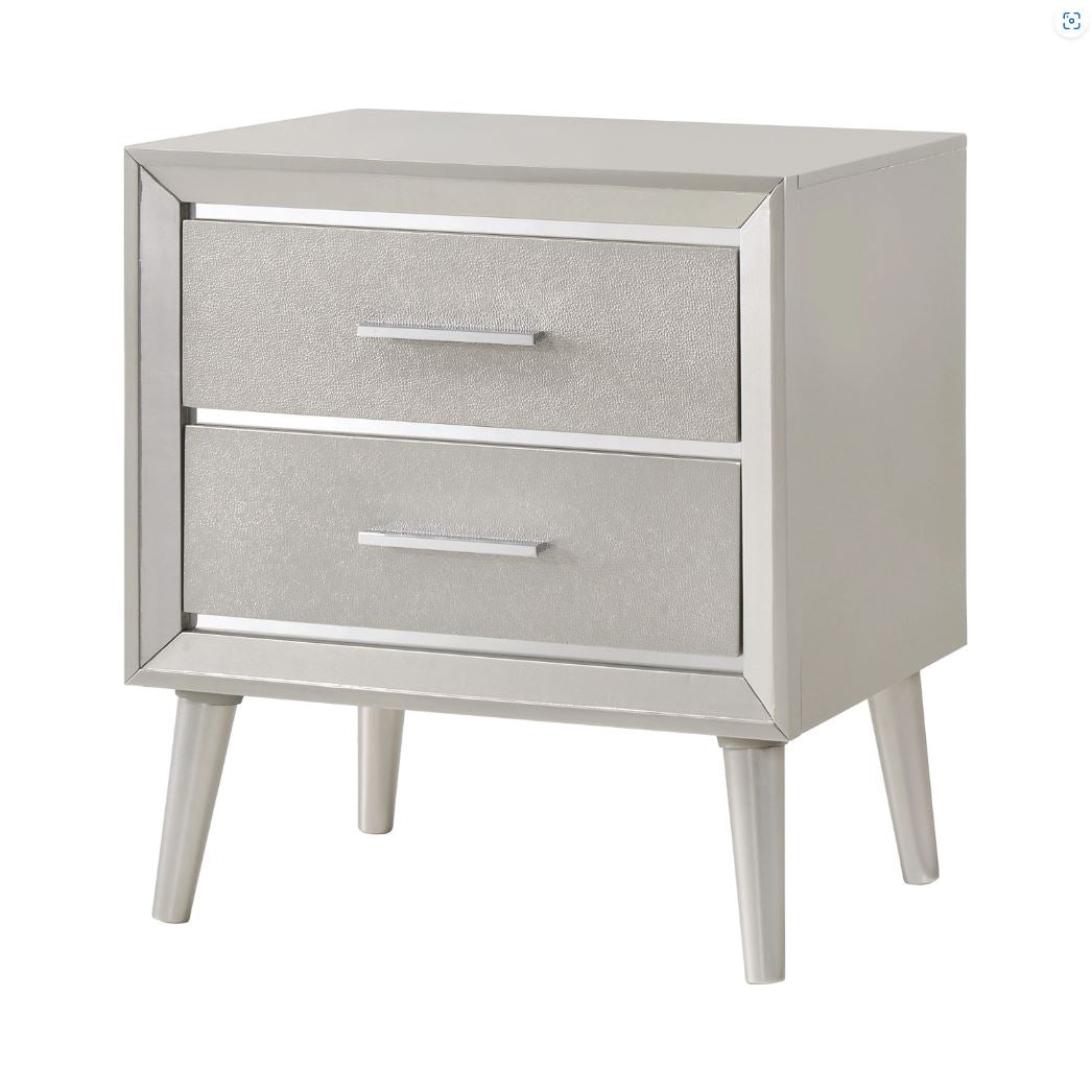 Ramon 2-Drawer Nightstand Metallic Sterling, Asian Hardwood