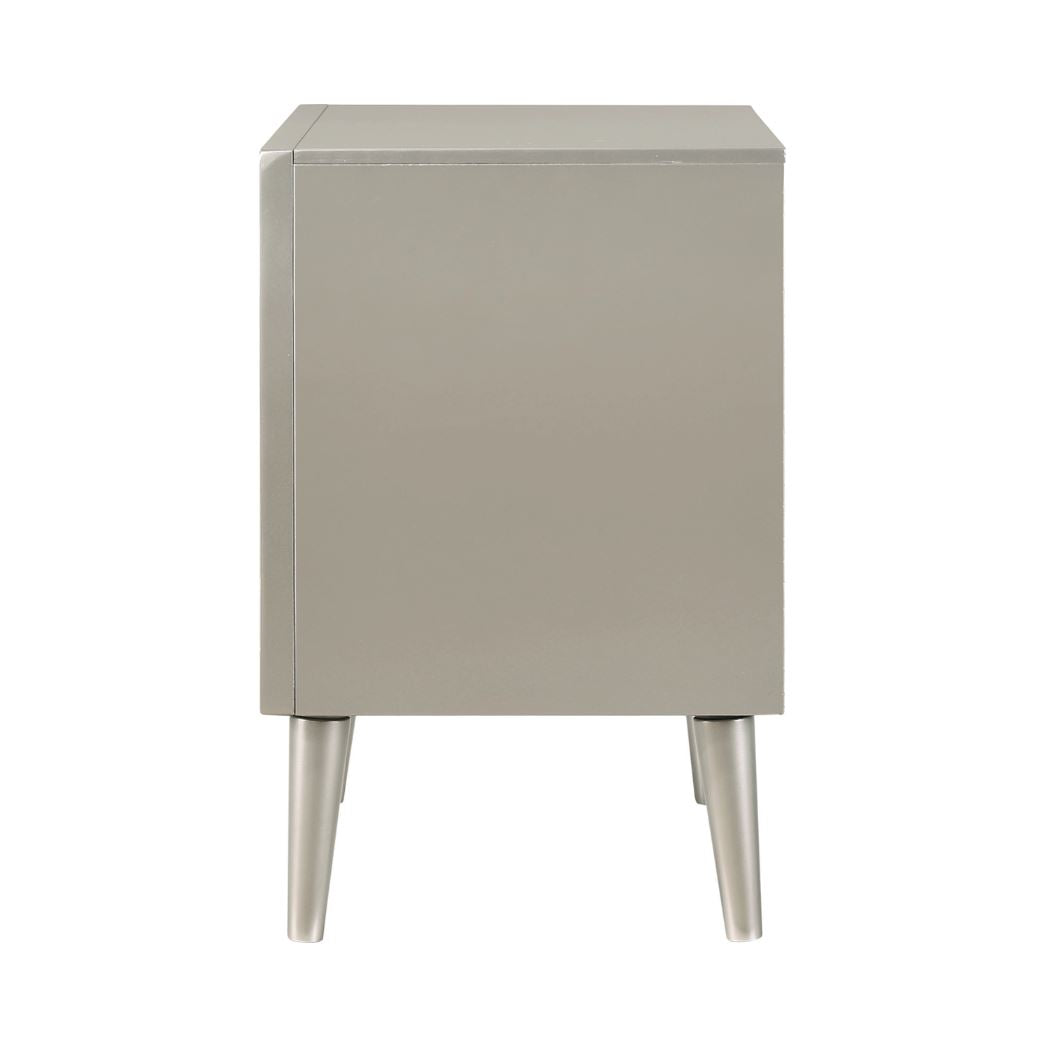 Ramon 2-Drawer Nightstand Metallic Sterling, Asian Hardwood