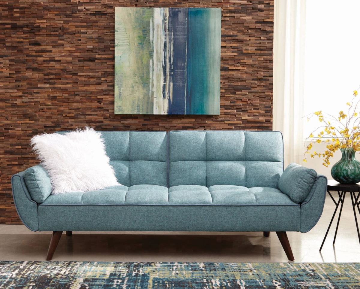 Caufield Biscuit-Tufted Sofa Bed Turquoise Blue, Hardwood Frame/Legs