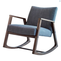 Upholstered Rocking Chair With Wooden Arm Grey & Walnut, Rubberwood Frame