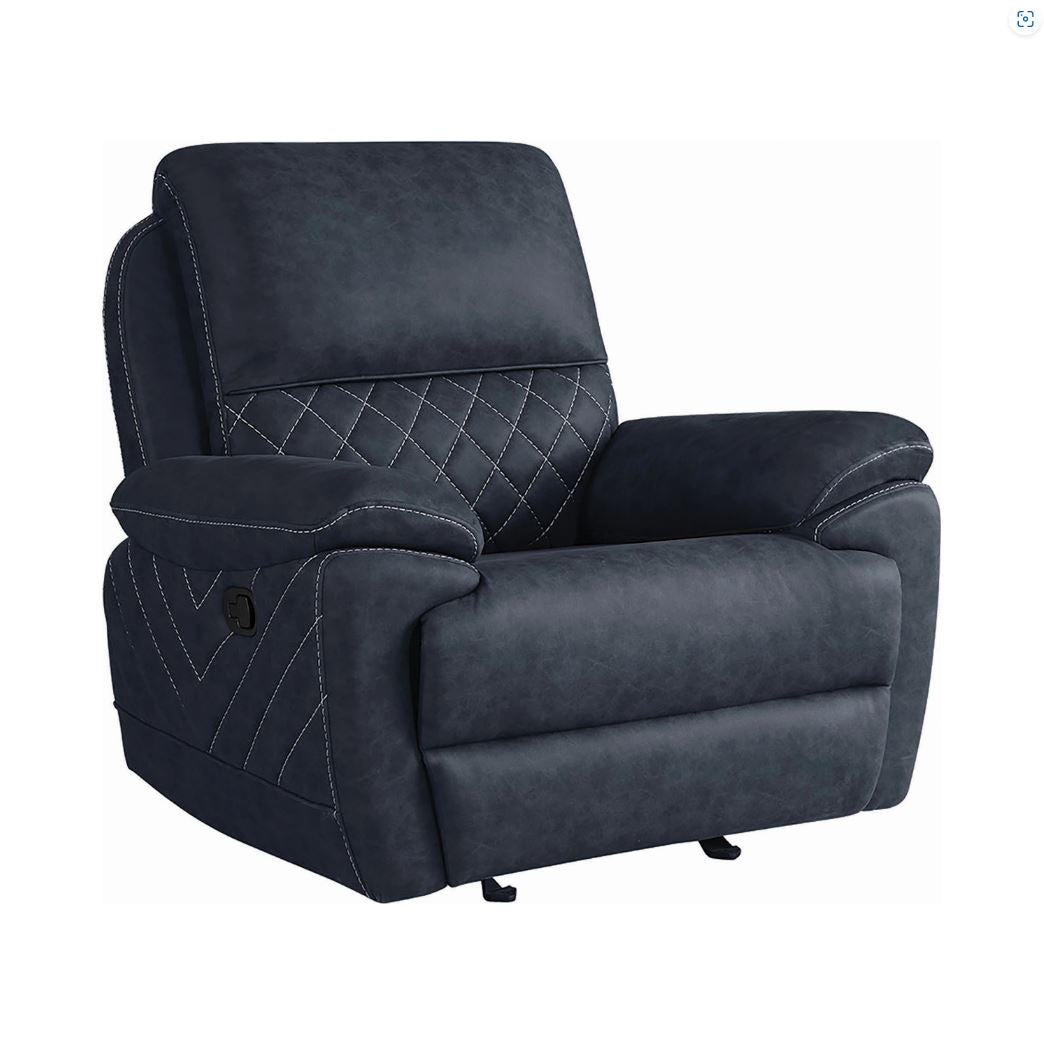 Variel Glider Recliner Blue, Faux Suede