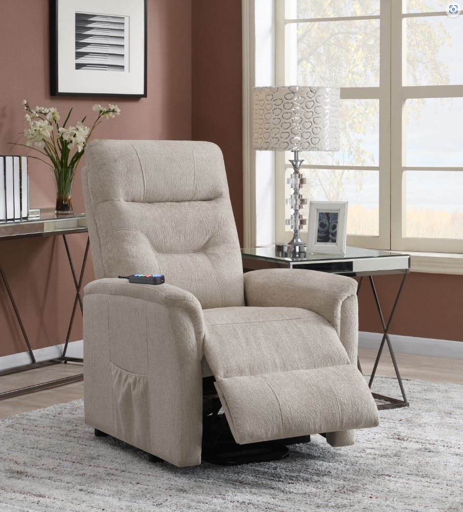 Henrietta Power Lift Recliner With Storage Pocket Beige, Microfiber