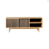 TV Console With Sliding Doors Natural, Mango Wood