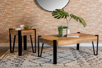 Winston Wooden Square Top End Table Natural/Matte Black, Mango Wood