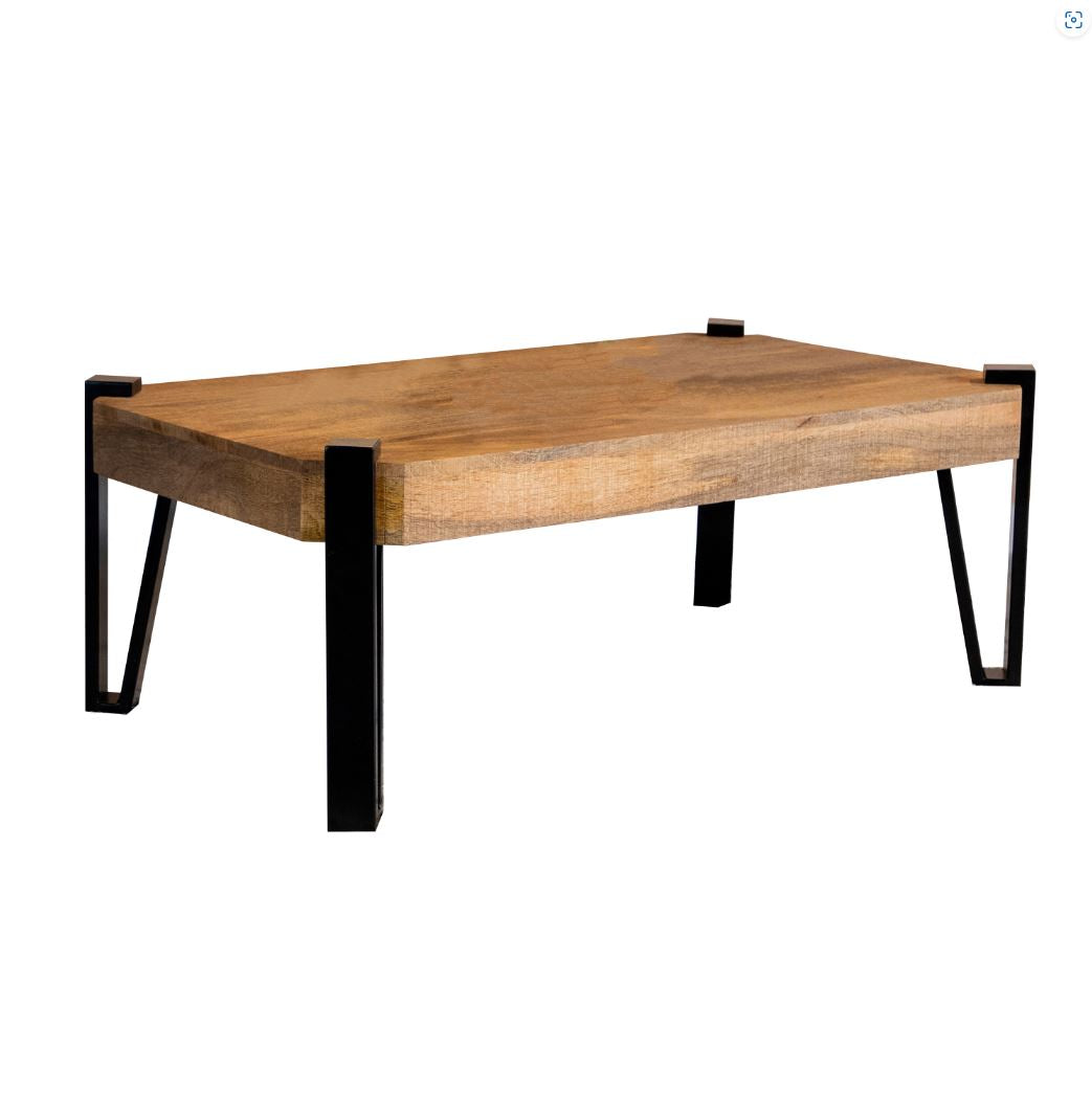 Winston Wooden Rectangular Top Coffee Table Natural/Matte Black, Mango Wood