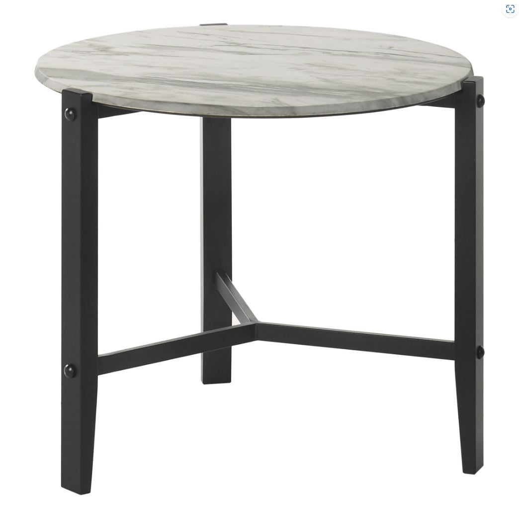 Tandi Round End Table Faux White Marble/Black