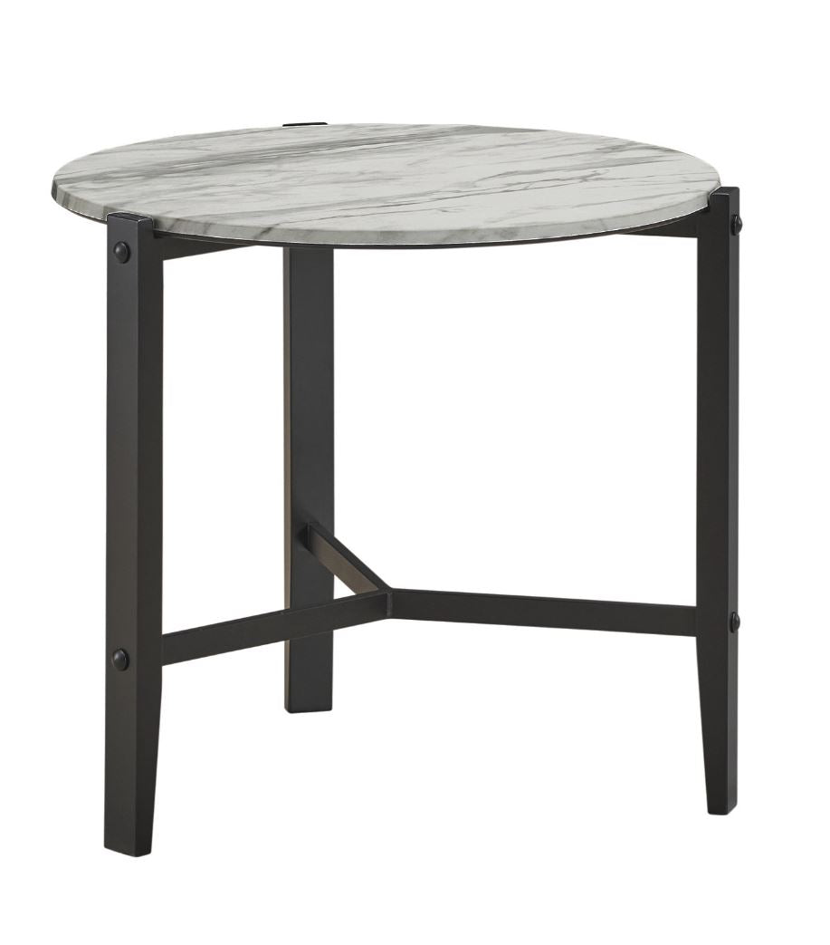 Tandi Round End Table Faux White Marble/Black