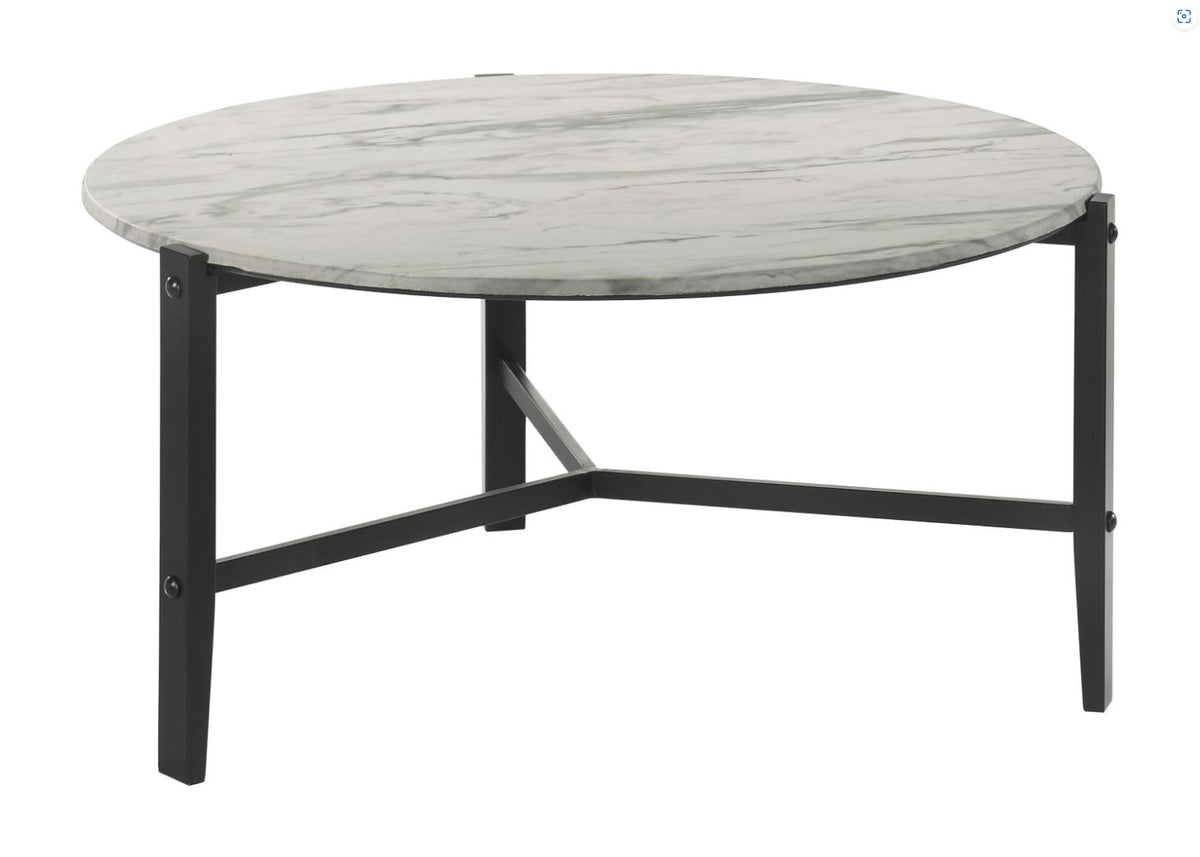 Tandi Round Coffee Table Faux White Marble/Black