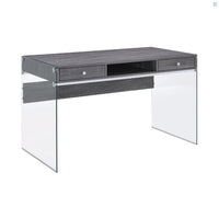 Dobrev 2-Drawer Writing Desk Weathered Grey & Clear