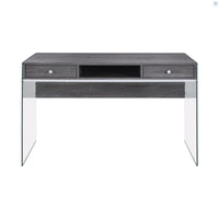 Dobrev 2-Drawer Writing Desk Weathered Grey & Clear