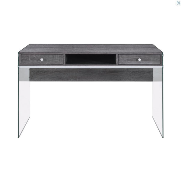 Dobrev 2-Drawer Writing Desk Weathered Grey & Clear