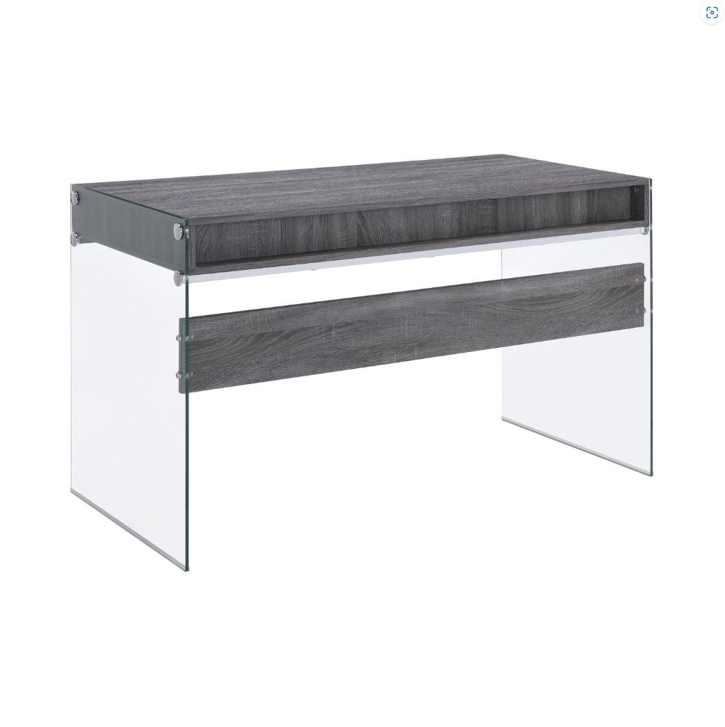 Dobrev 2-Drawer Writing Desk Weathered Grey & Clear