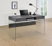 Dobrev 2-Drawer Writing Desk Weathered Grey & Clear