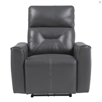 Burwell Power Reclining Chair with USB Port, Gray, Prem. Faux Leather