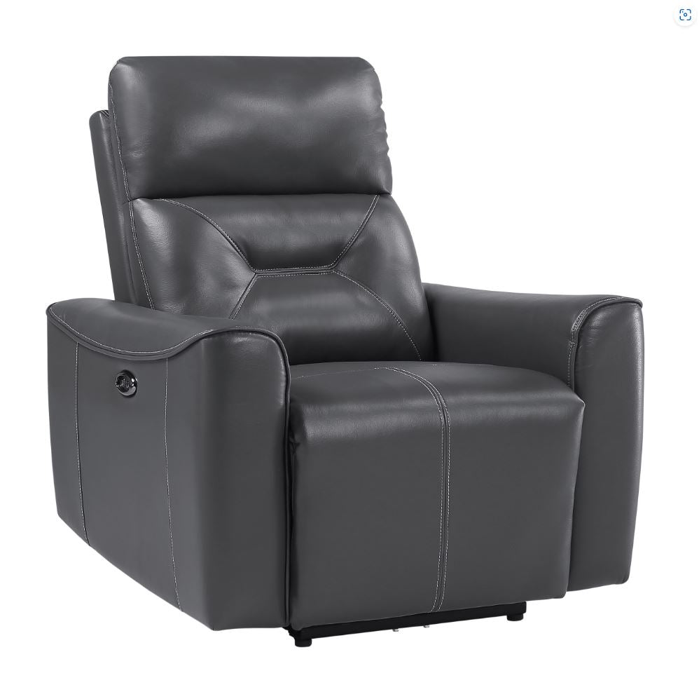 Burwell Power Reclining Chair with USB Port, Gray, Prem. Faux Leather