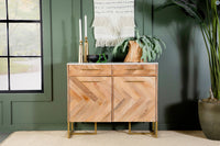 Keaton 2-Door Accent Cabinet With Marble Top Natural & Antique Gold
