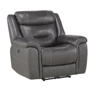 Kennett Power Reclining Chair-Power Headrest & USB Port, Lt. Brown/Gray, Leather Match