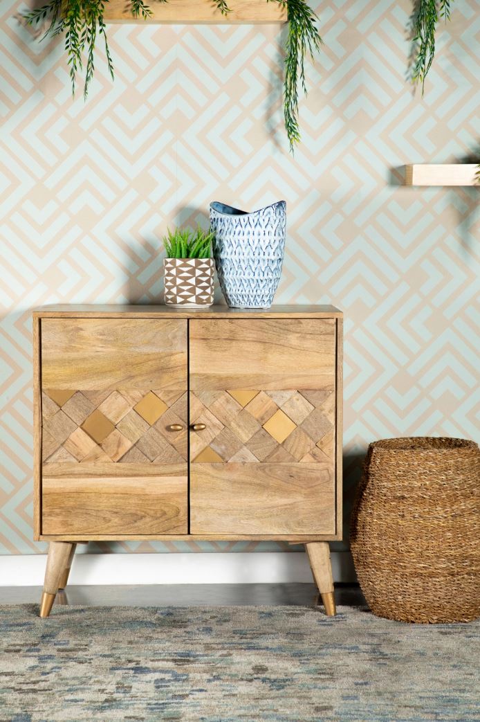 Alyssum Checkered Pattern 2-Door Accent Cabinet Natural