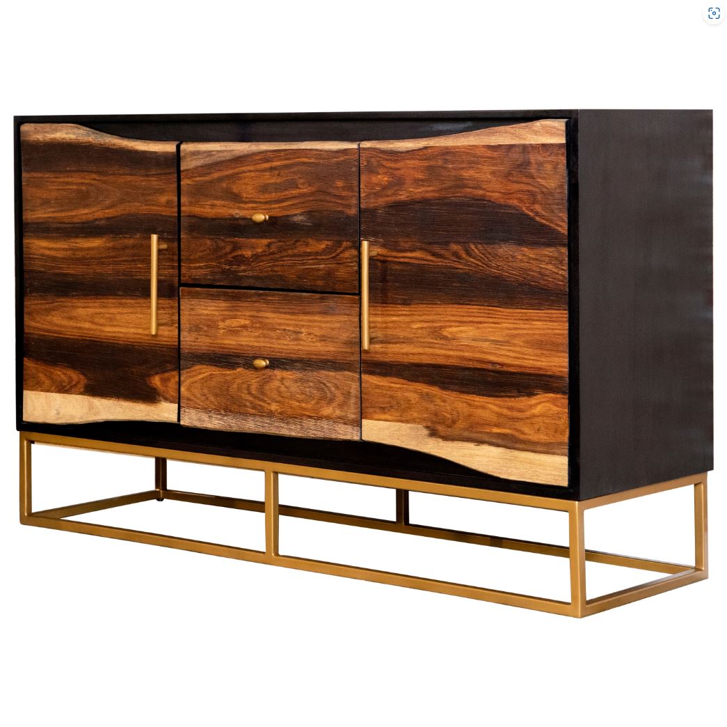 Zara 2-Drawer Accent Cabinet Black Walnut & Gold