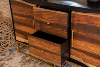 Zara 2-Drawer Accent Cabinet Black Walnut & Gold