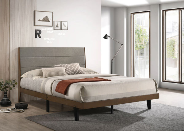 Mays Upholstered Queen Platform Bed Walnut Brown And Grey