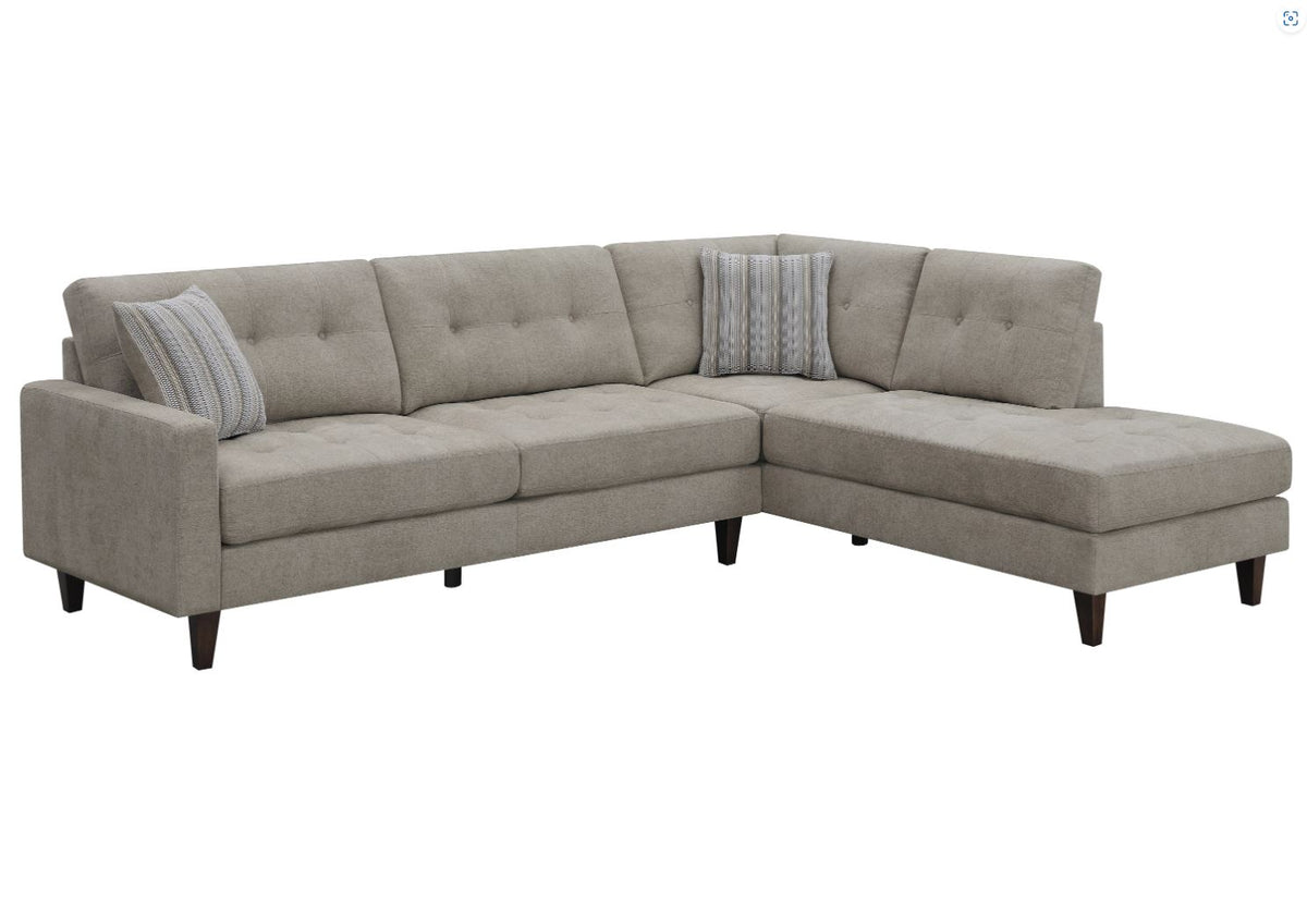 Barton Upholstered Tufted Sectional, Toast And Brown